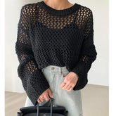 ラウンドネックシースルーニット