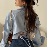 バックオープンレースアップデザインシャツ