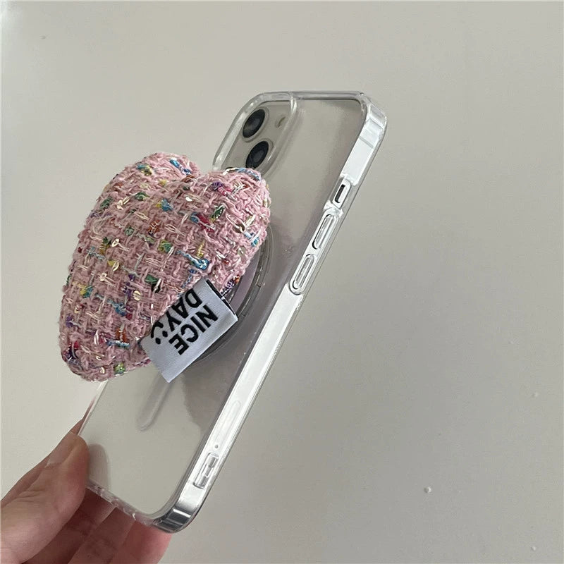 ３Dハートツイードスマホグリップ